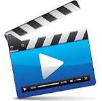 Play video button—video player icon with a blue screen and white play triangle.